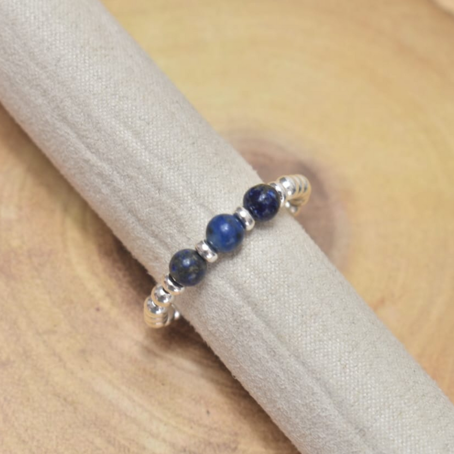Trio Lapis Lazuli Beaded Gemstone Ring