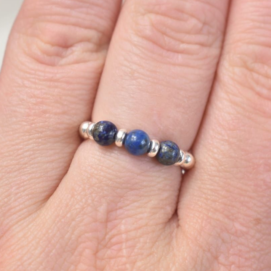 Trio Lapis Lazuli Beaded Gemstone Ring