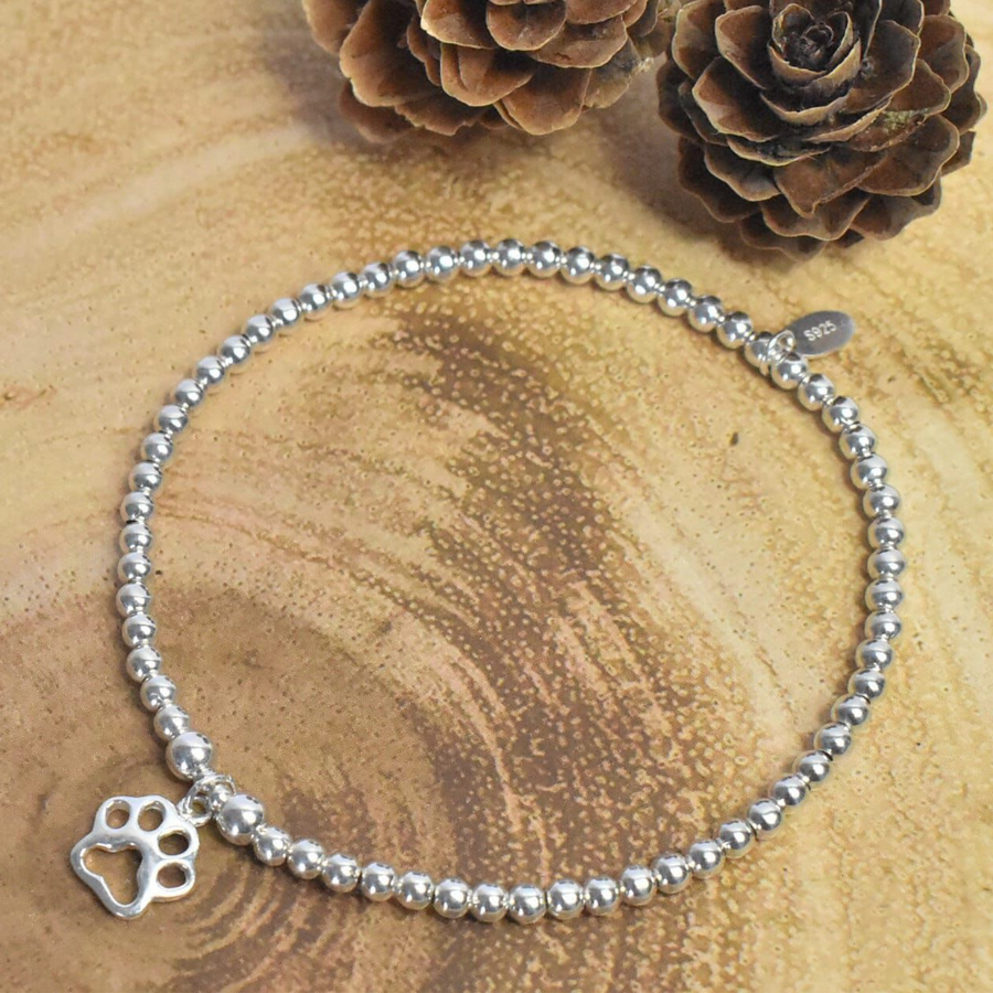 Paw Print Charm Beaded Bracelet - Nova Keepsakes 