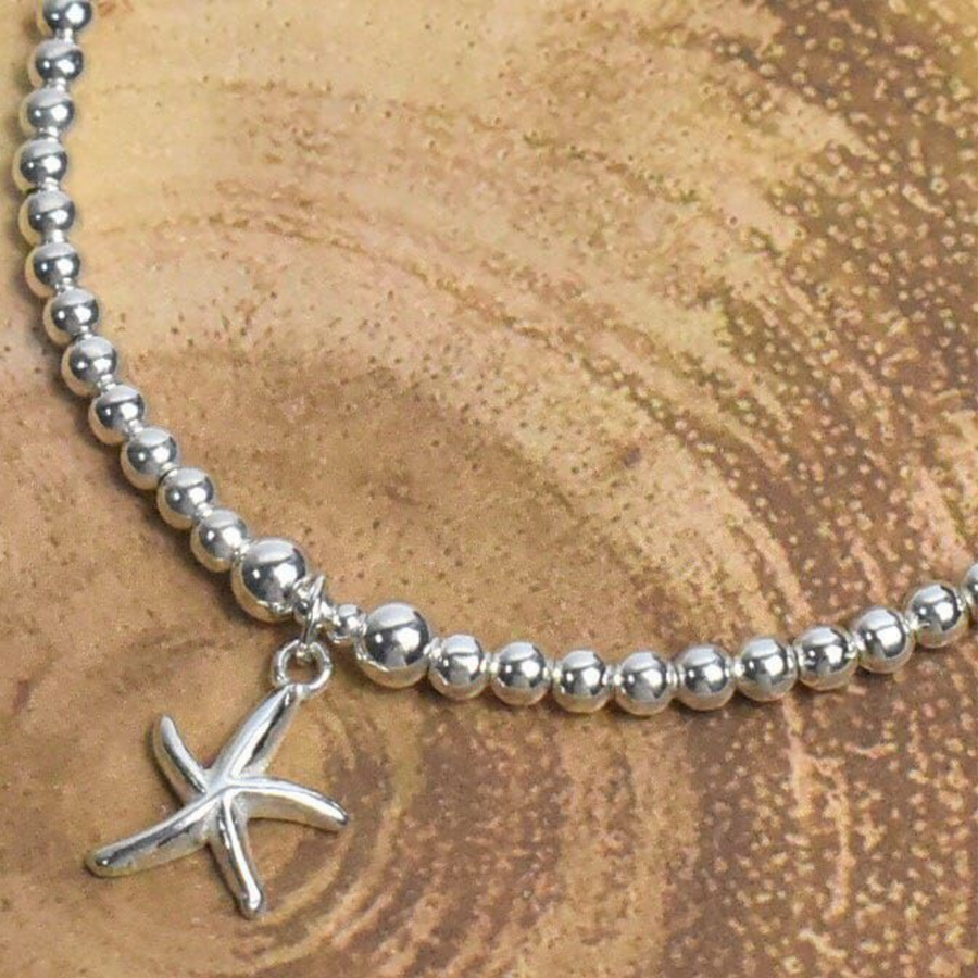 Silver Beaded Bracelet with Starfish Charm - Nova Keepsakes 