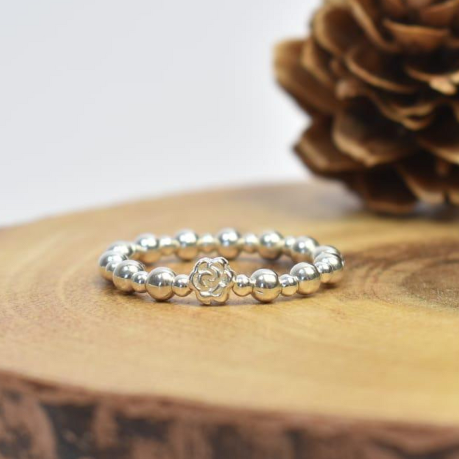 Stretch Beaded Ring with Rose Flower Bead - Nova Keepsakes 