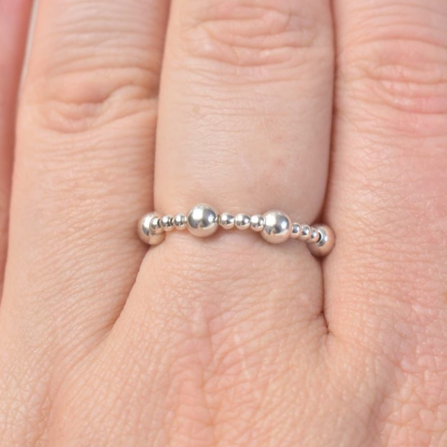 Stretch Beaded Stacking Ring Silver - Nova Keepsakes 