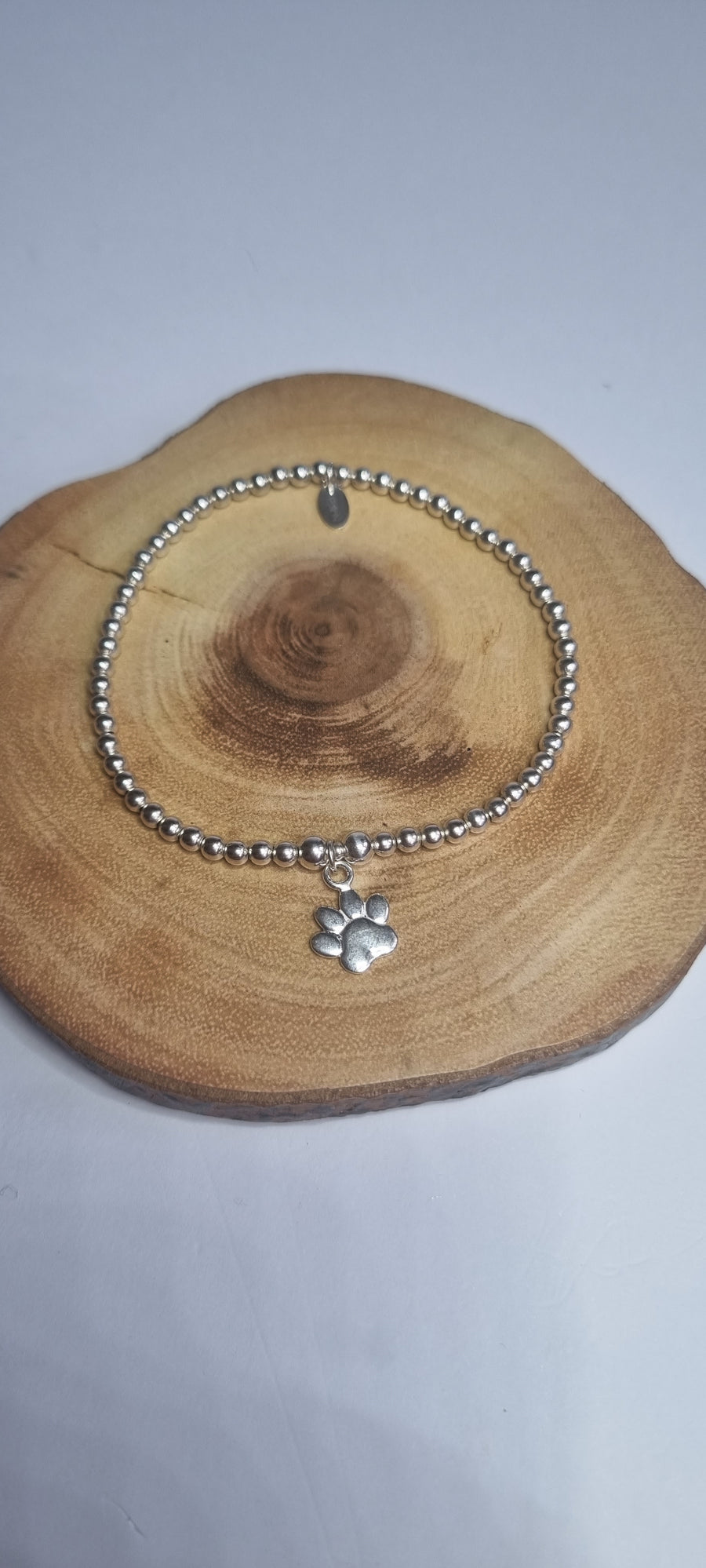 Sterling Silver Solid Paw Charm Bracelet