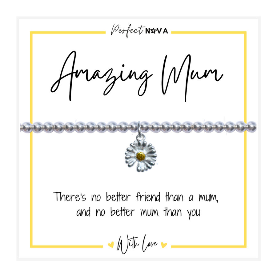 Amazing Mum Daisy Silver Beaded Bracelet Gift - Perfect Nova