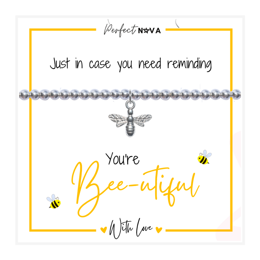 You're Beautiful Bee Bracelet Silver Beads Bee Charm Bee-utiful