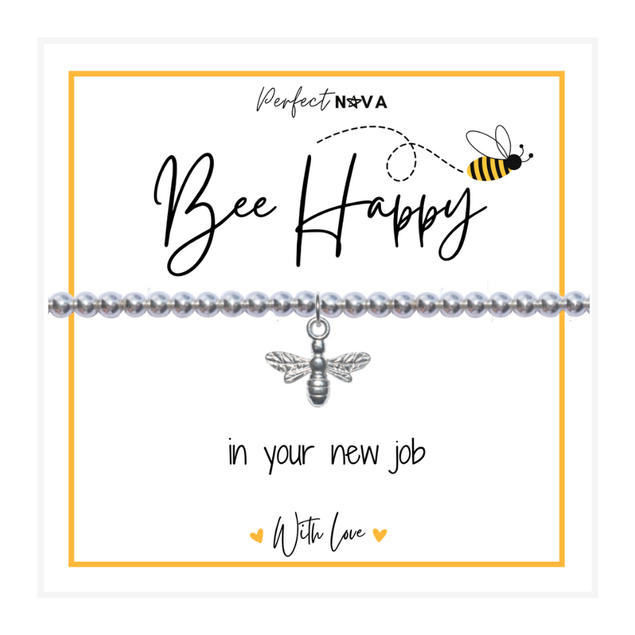 Bee Happy New Job Bracelet Bee Charm Silver Beaded Gift