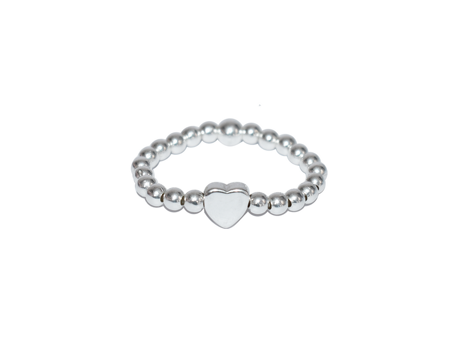 Sterling Silver Heart Bead Stacking Ring 