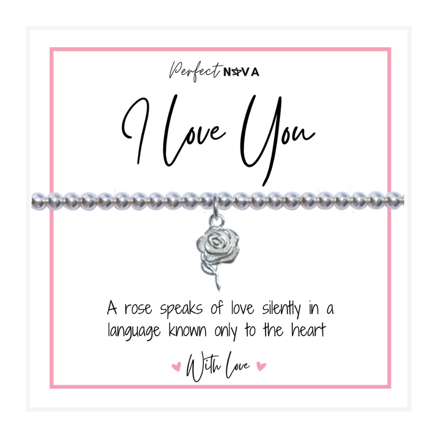 I Love You Rose Charm Bracelet Silver Bead Gift