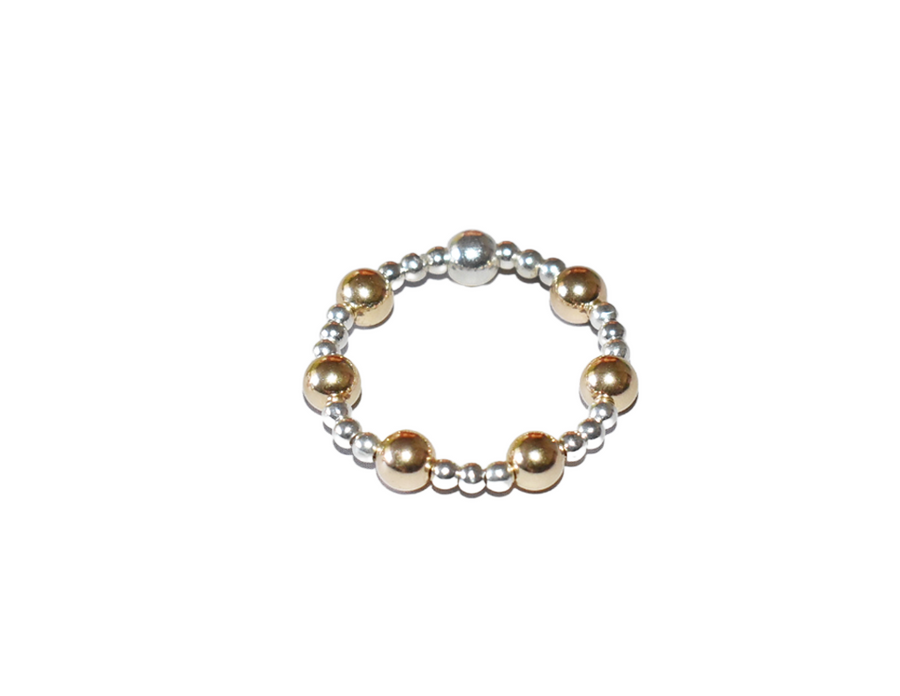 Gold Fill and Sterling Silver Stretch Beaded Ring
