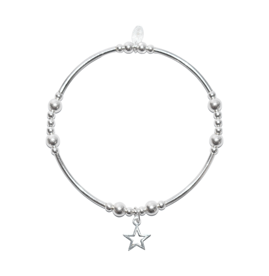 Open Star Charm Bracelet Sterling Silver Stretch Beaded