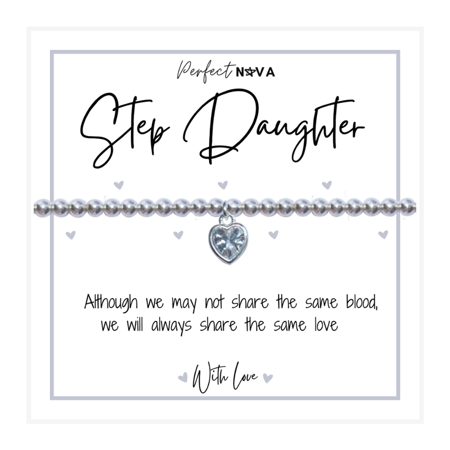 Step Daughter Bracelet CZ Heart Silver Beads Gift