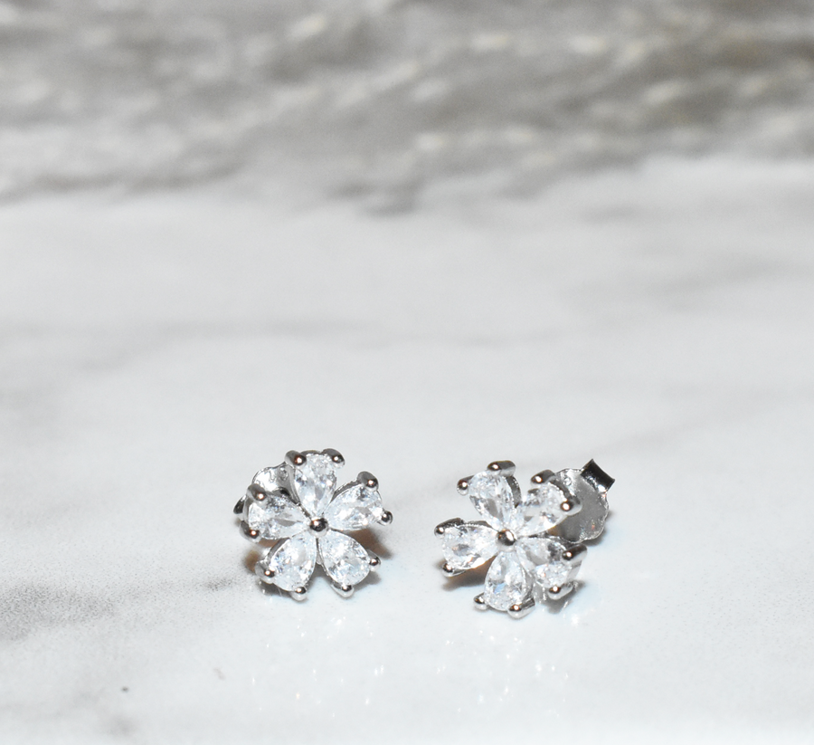Flower Cubic Zirconia Earrings Marble Background