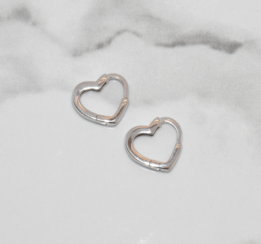 Heart Huggie Earrings Sterling Silver
