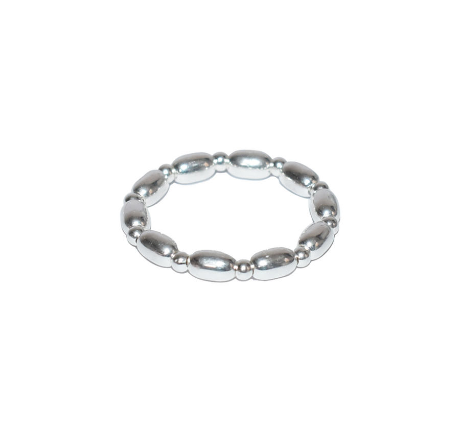 Sterling Silver Oval Beaded Stretch Ring