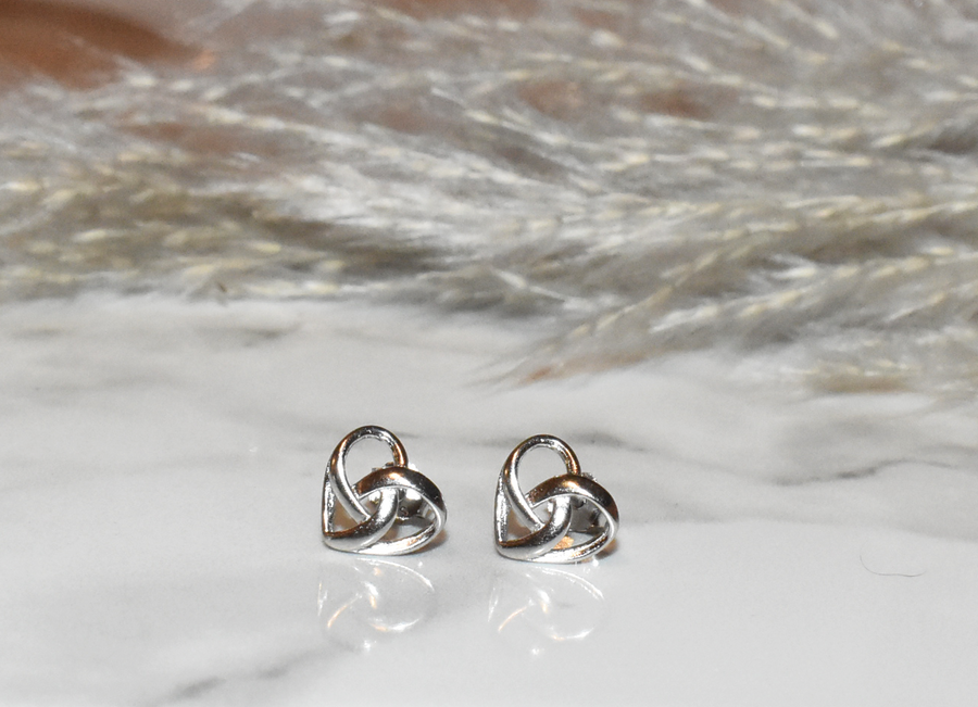 Stud Heart Sterling Silver Earrings Knot Design